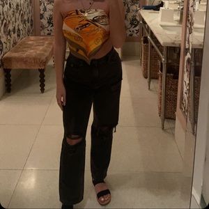 GARAGE ripped straight jeans